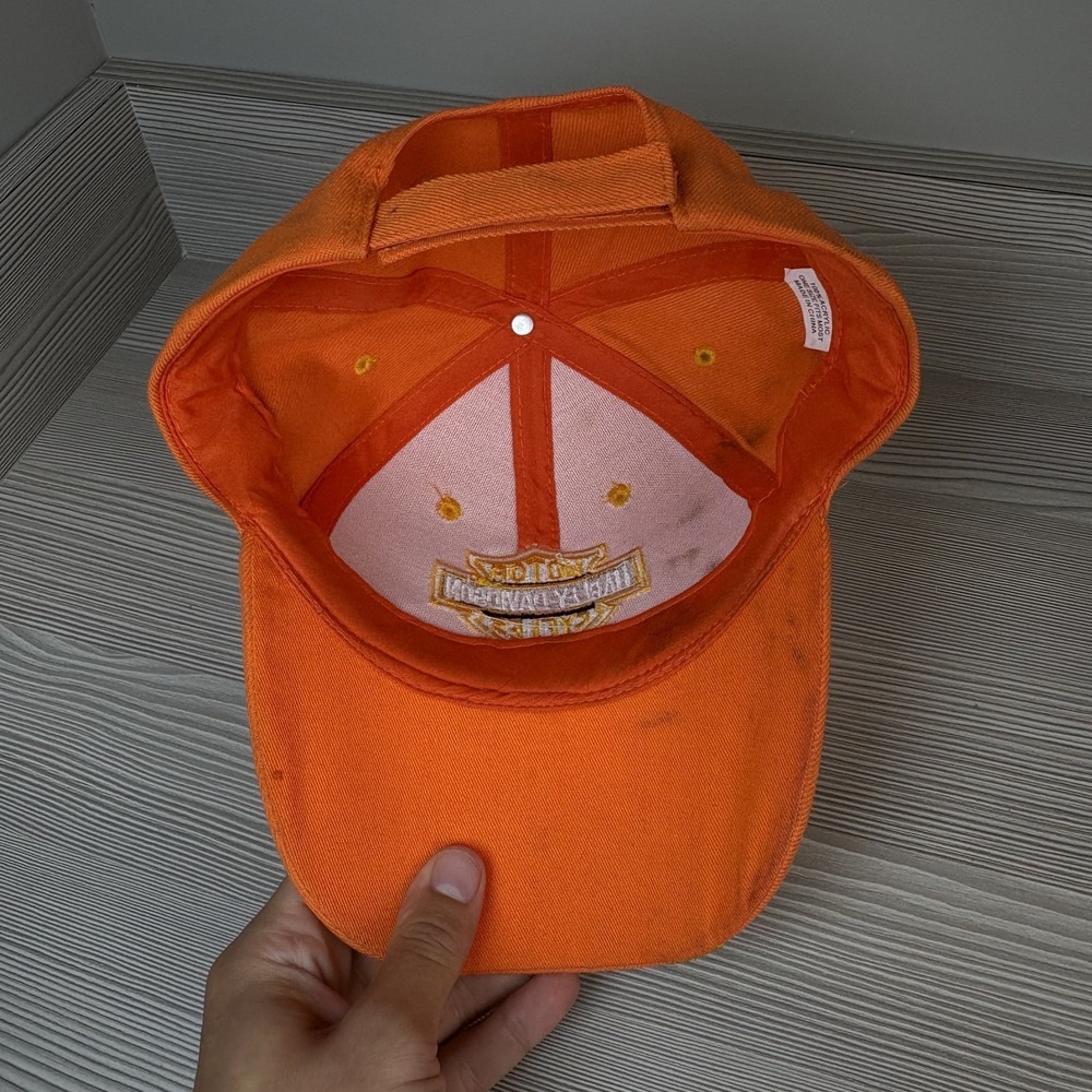 Vintage Y2K Harley Davidson‎ Orange Bar Shield Hat Motorcycle Biker Flame Cap - Picture 5 of 5